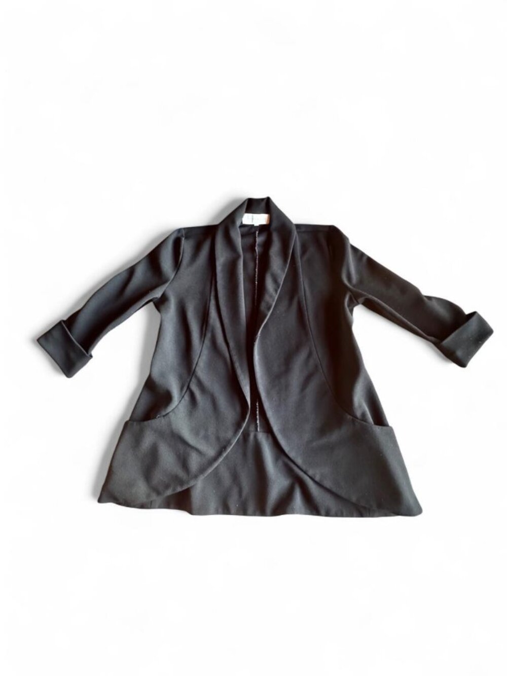 French Mauve, Drape-Front / Open-Front Blazer Cardigan, Solid Black, Size M